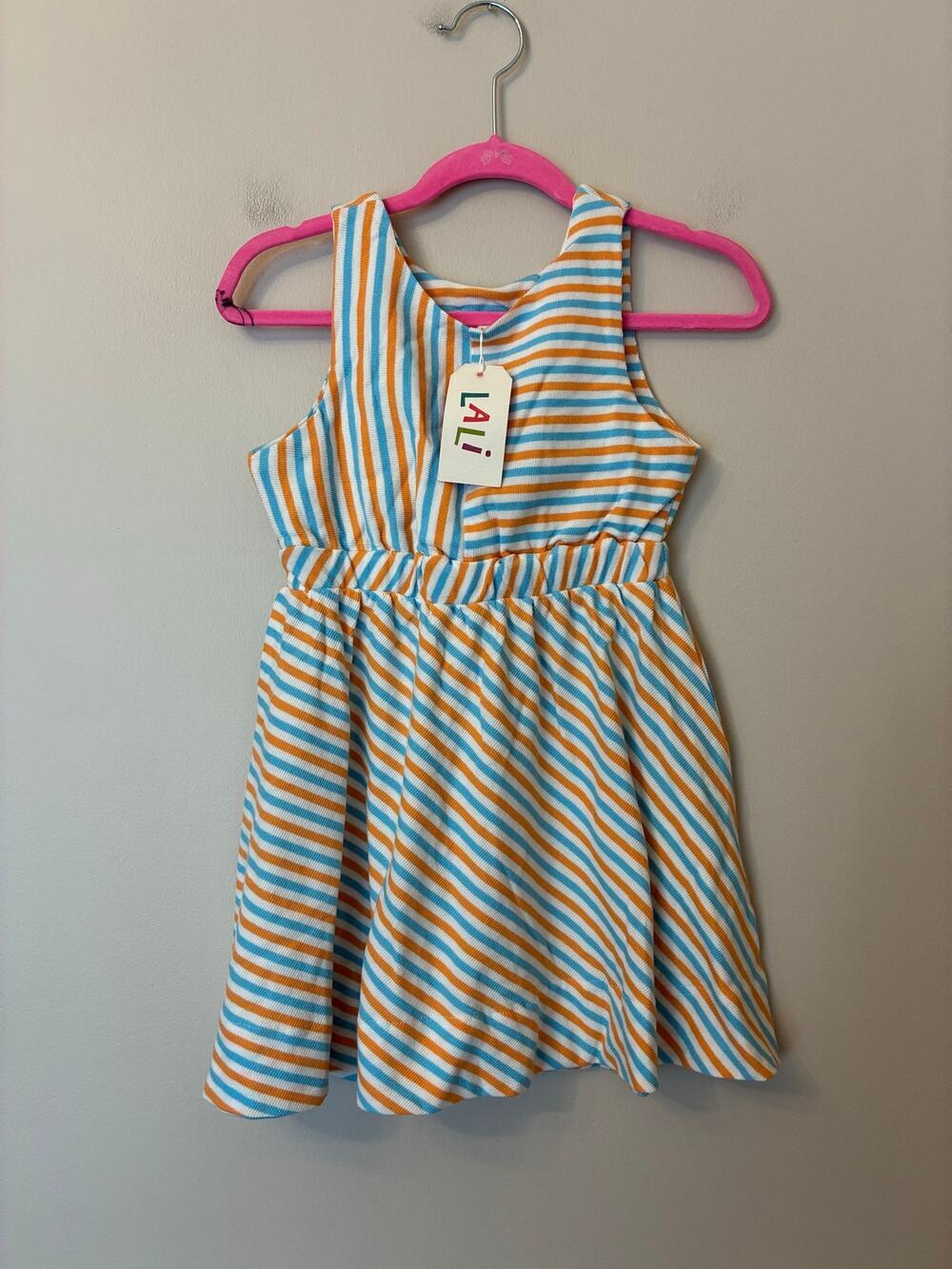 Lali Kids NEW Orange and Blue Striped Dress Sleeveless Girl's 4